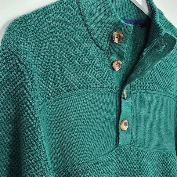 IZOD Men's Green 1/4 Button-up Mockneck Long Sleeve Cotton  Sweater Size L - Picture 4 of 10